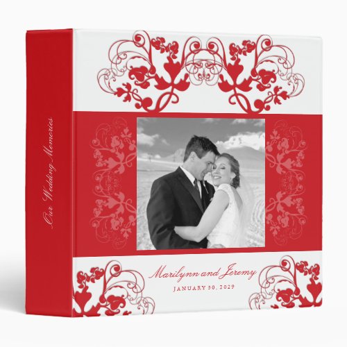 Floral Flourish Scarlet Red Wedding Photo Binder