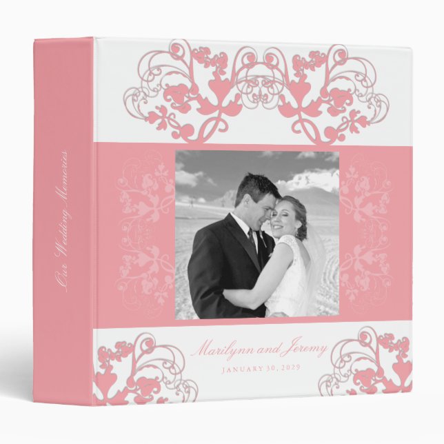 Floral Flourish Sweet Pink Wedding Photo Binder (Front/Spine)