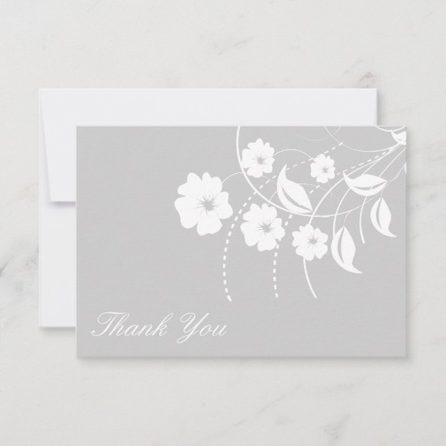 Floral Flourish Thank You Note (Silver / White) (Front)
