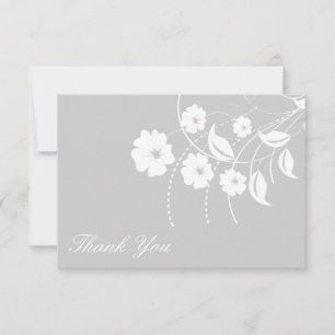 Floral Flourish Thank You Note (Silver / White) Card