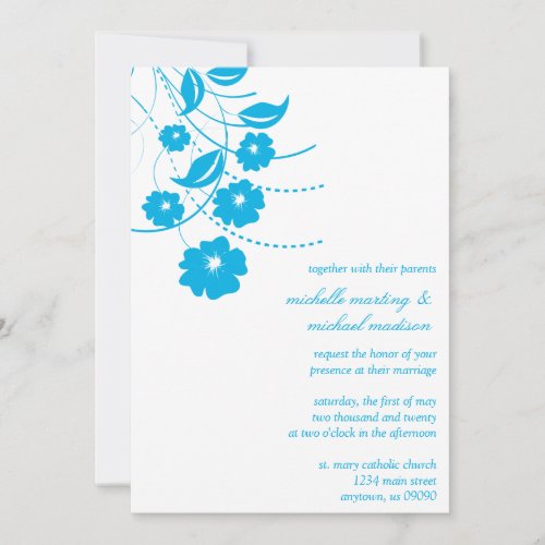 Floral Flourish Wedding Invitation (Blue / White)