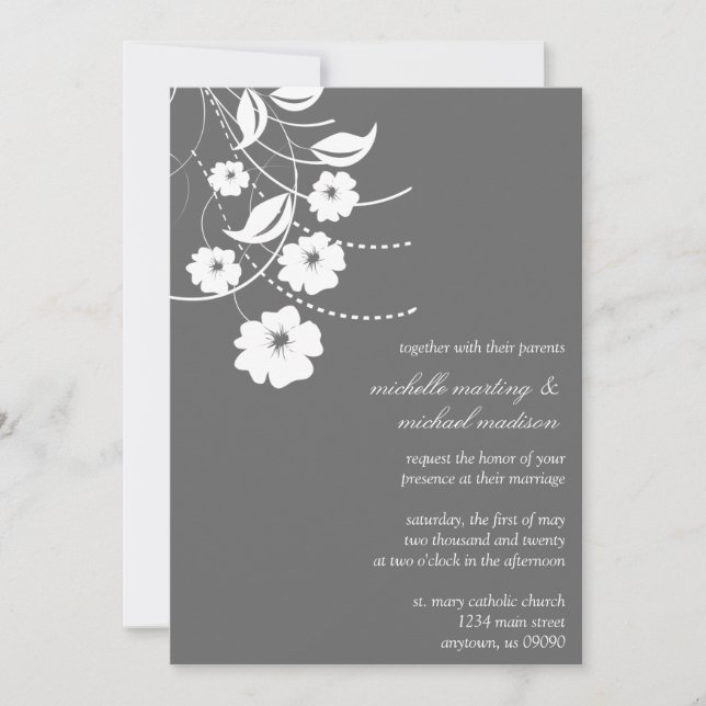 Floral Flourish Wedding Invitation (Dark Gray) (Front)