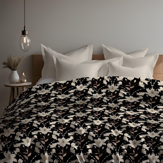 Floral Flower Black Beige Lily Pattern   Duvet Cover (Creator Uploaded)