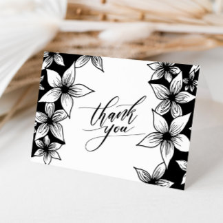 Floral Flower Black & White Calligraphy Letterpress Thank You Card
