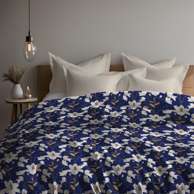 Floral Flower Blue Beige Lily Pattern   Duvet Cover (Creator Uploaded)