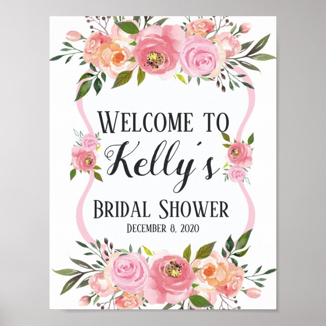 floral flower  bridal shower welcome sign (Front)