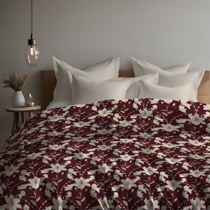 Floral Flower Burgundy Red Beige Lily Pattern Duvet Cover