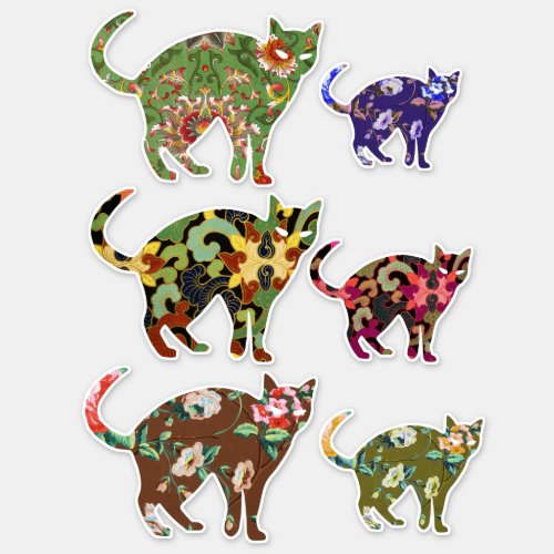 Floral Flower Cat Cutouts Animal Art Sticker