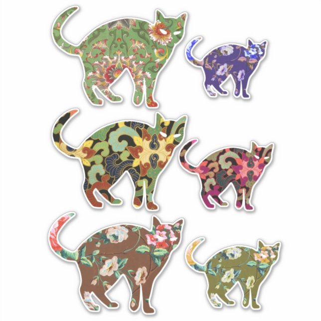 Floral Flower Cat Cutouts Animal Art Sticker (Front)