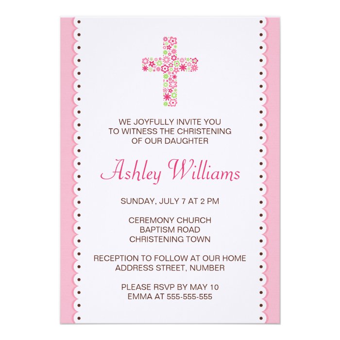 Floral flower cross christening baptism invitation