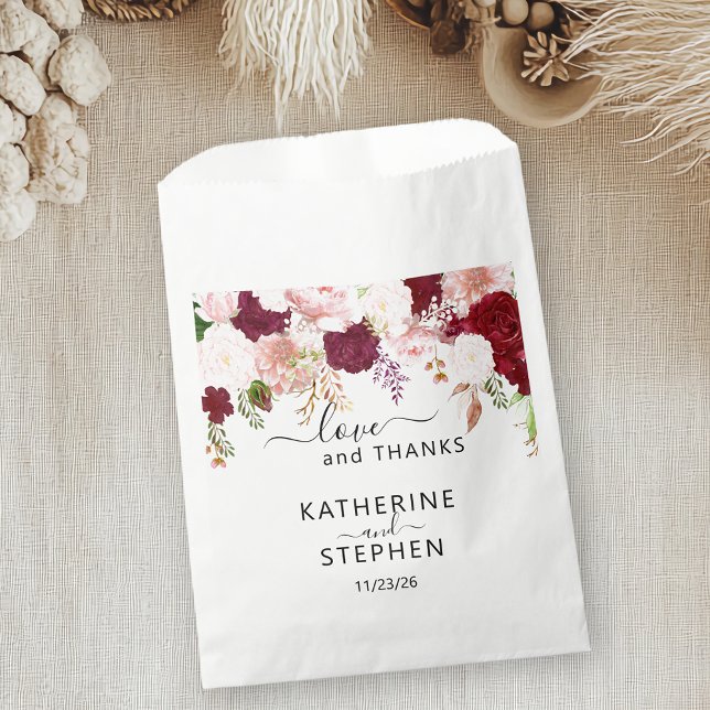 Floral Flower Favor Wedding Blush Burgundy Favor Bag (Creator Uploaded)