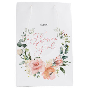 Floral Flower Girl Pink Watercolor Wreath Wedding Medium Gift Bag