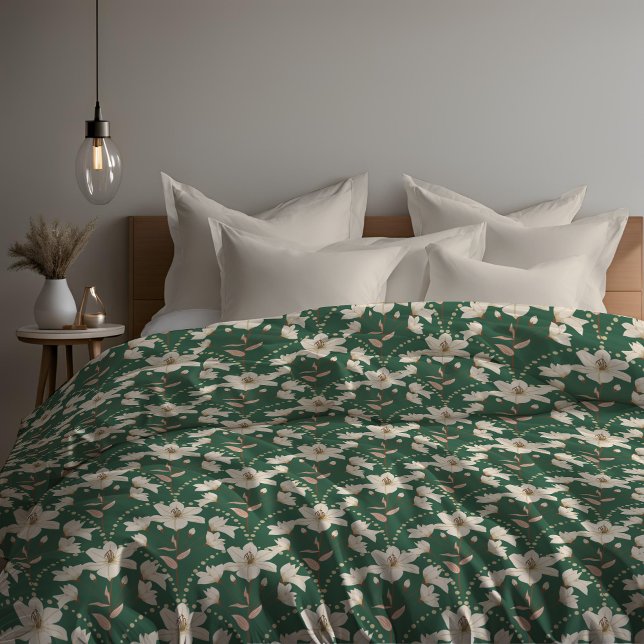 Floral Flower Green Beige Lily Pattern   Duvet Cover (Creator Uploaded)