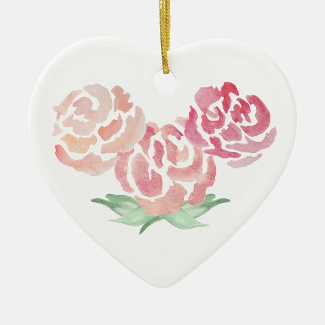 Floral Flower Heart Shape Ceramic Holiday Ornament (Front)