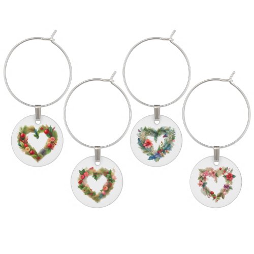 Floral Flower Hearts Assorted Wine Charms Tags