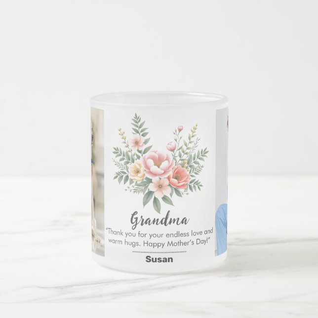 Floral Flower Mother's Day Granma Gift Combo Frosted Glass Coffee Mug (Center)