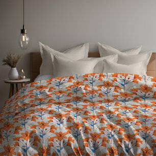Floral Flower Orange Blue Lily Pattern Duvet Cover