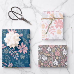 Floral flower pattern hand drawn blossom leaf wrapping paper sheets