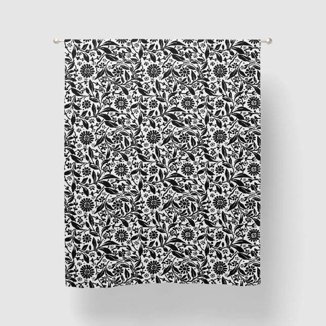 Floral Flower Pattern Pretty Black White Botanical Blackout Curtains (Front)