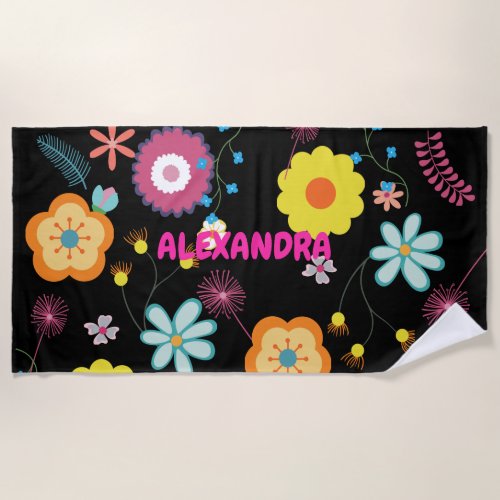 Floral Flower Power Colorful Pink Beach Towel