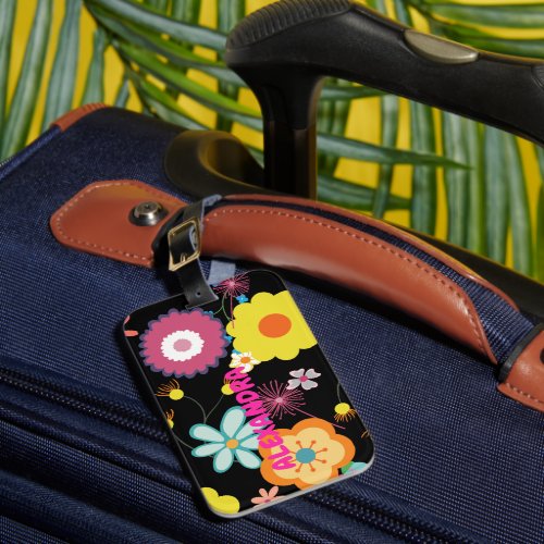 Floral Flower Power Colorful Pink Luggage Tag