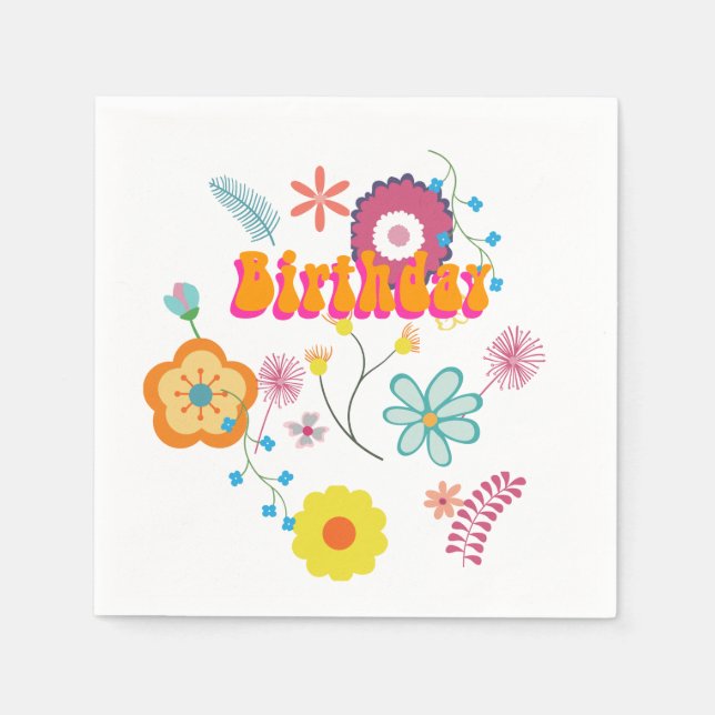 Floral Flower Power Colorful Pink Napkins (Front)