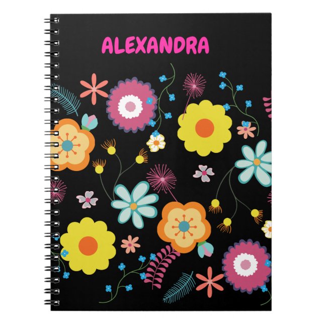 Floral Flower Power Colorful Pink Notebook (Front)