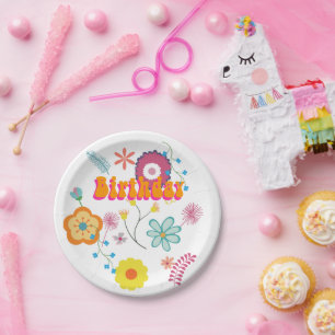 Floral Flower Power Colorful Pink Paper Plates