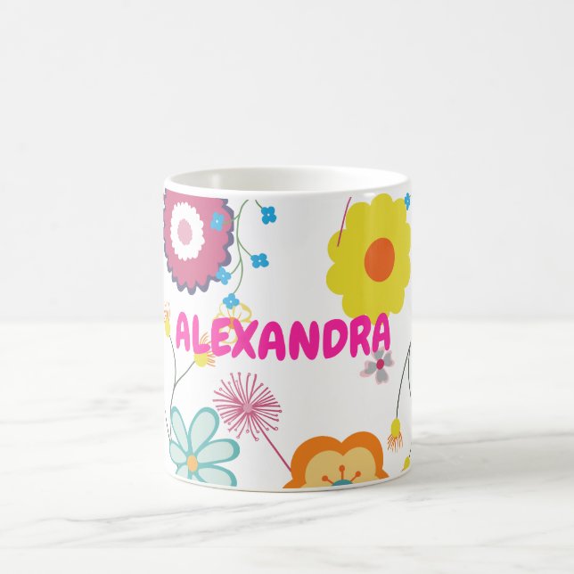 Floral Flower Power Colorful Pink White Coffee Mug (Center)