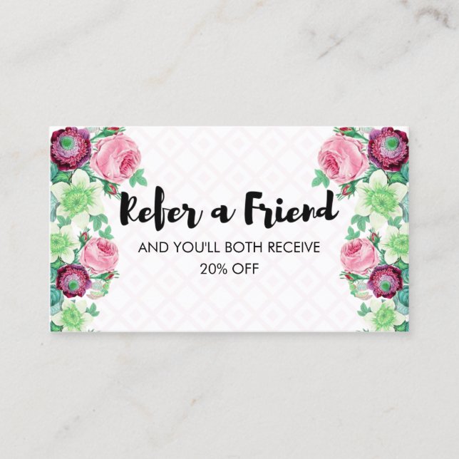 Floral Flower Refer a Friend Referral Card (Front)
