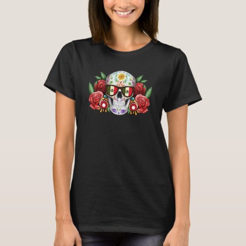Floral Flower Skull Dia De Los Muertos Skull Mexic T_Shirt