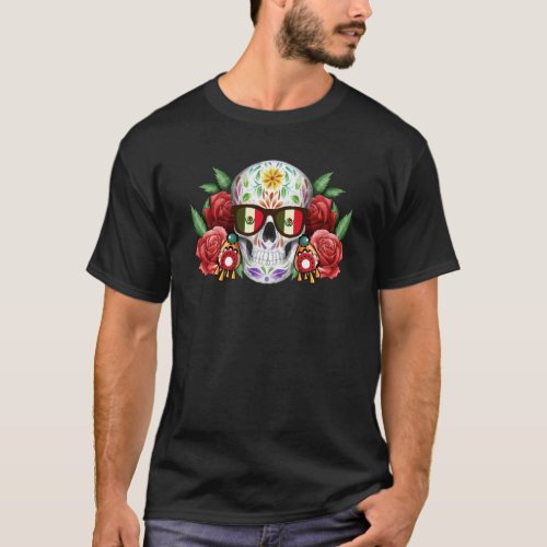 Floral Flower Skull Dia De Los Muertos Skull Mexic T_Shirt