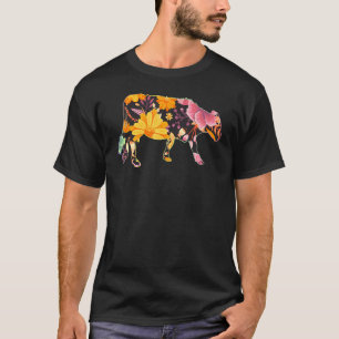 Floral Flower Vintage Retro Hereford Cow T-Shirt
