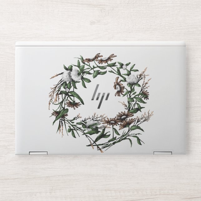 Floral Flower Wreath Green White Brown Flowers HP Laptop Skin (Front)