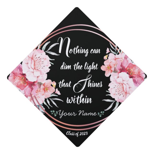 Floral Flower Wreath|Light Shine within|Custom Graduation Cap Topper (Front)