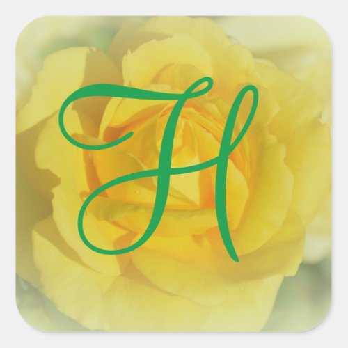 Floral Flowers 3d Monogram Yellow Rose Square Sticker