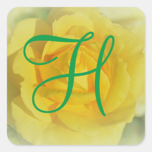 Floral Flowers 3d Monogram Yellow Rose Square Sticker