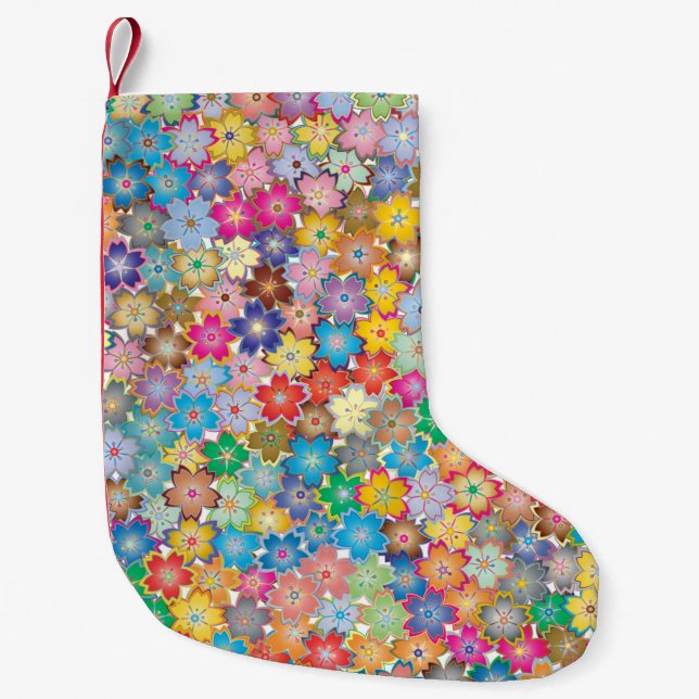 Floral flowers background pattern small christmas stocking (Front)