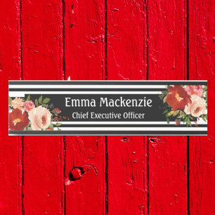 Floral Flowers Black and White Office Door Sign