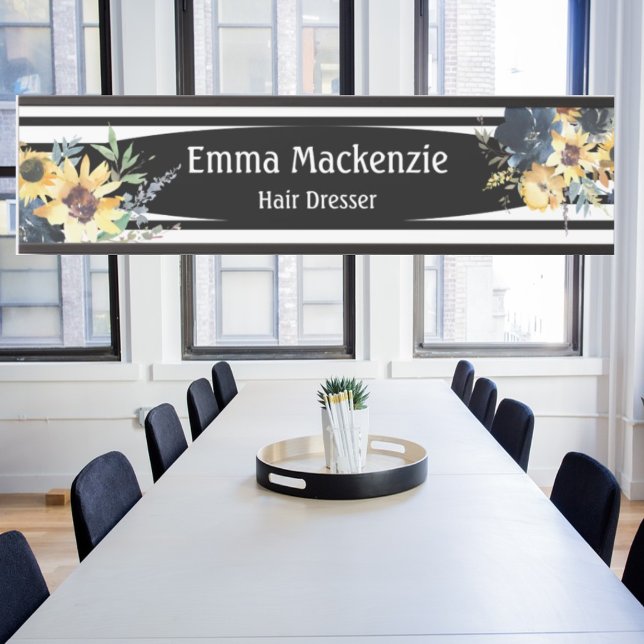 Floral Flowers Black and White Office Door Sign (Creator Uploaded)