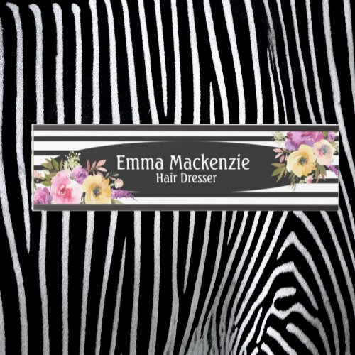 Floral Flowers Black and White Office Door Sign