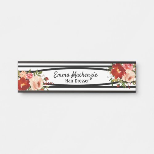 Floral Flowers Black and White Office Door Sign
