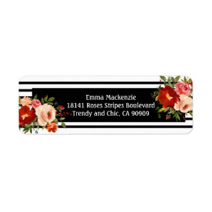 Floral Flowers Black and White return address Label