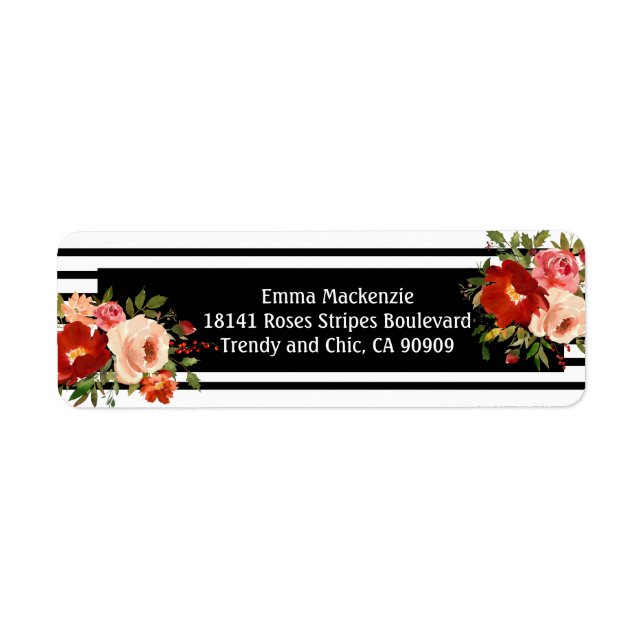 Floral Flowers Black and White return address Label (Front)