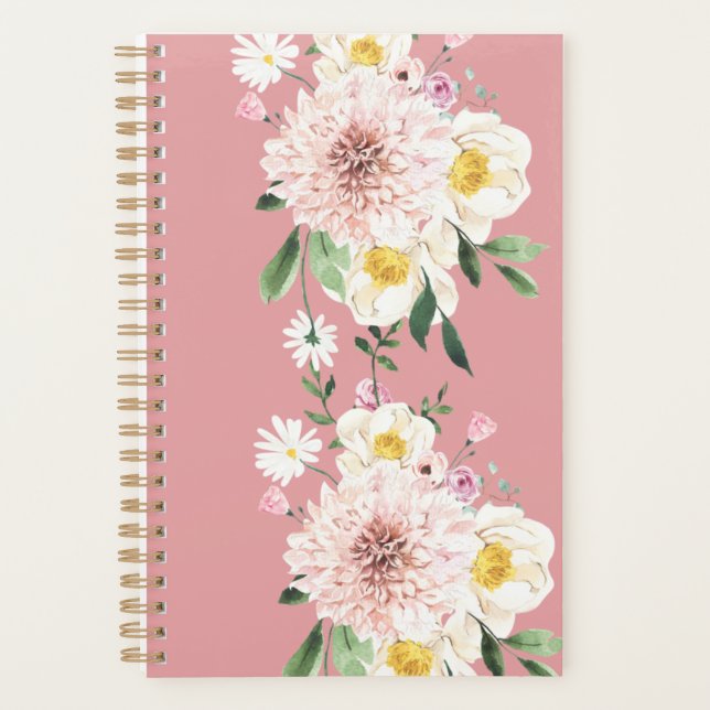 Floral flowers blush pinkish spiral planner  (Front)