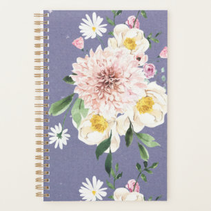 Floral flowers blush purple spiral planner
