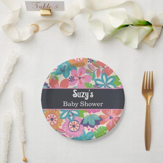 Floral Flowers Botanic girl tropical baby shower  Paper Plates (Wedding)