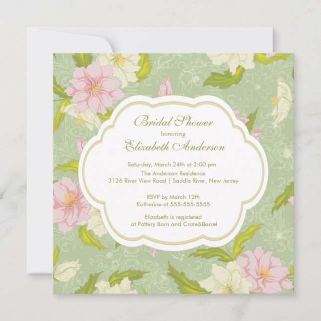 Floral Flowers Bridal Shower Invitation Pink (Front)