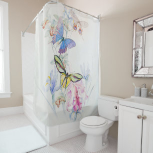 Floral Flowers Butterflies Colorful Garden Shower Curtain