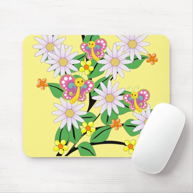 Floral Flowers Butterfly Mouse Pad! Pad (With Mouse)
